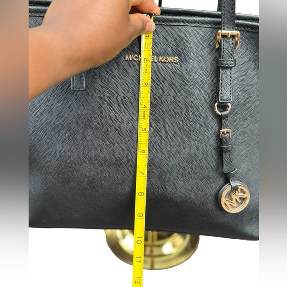 Michael Kors Black Leather Tote with Gold Accents - Picture 12 of 13